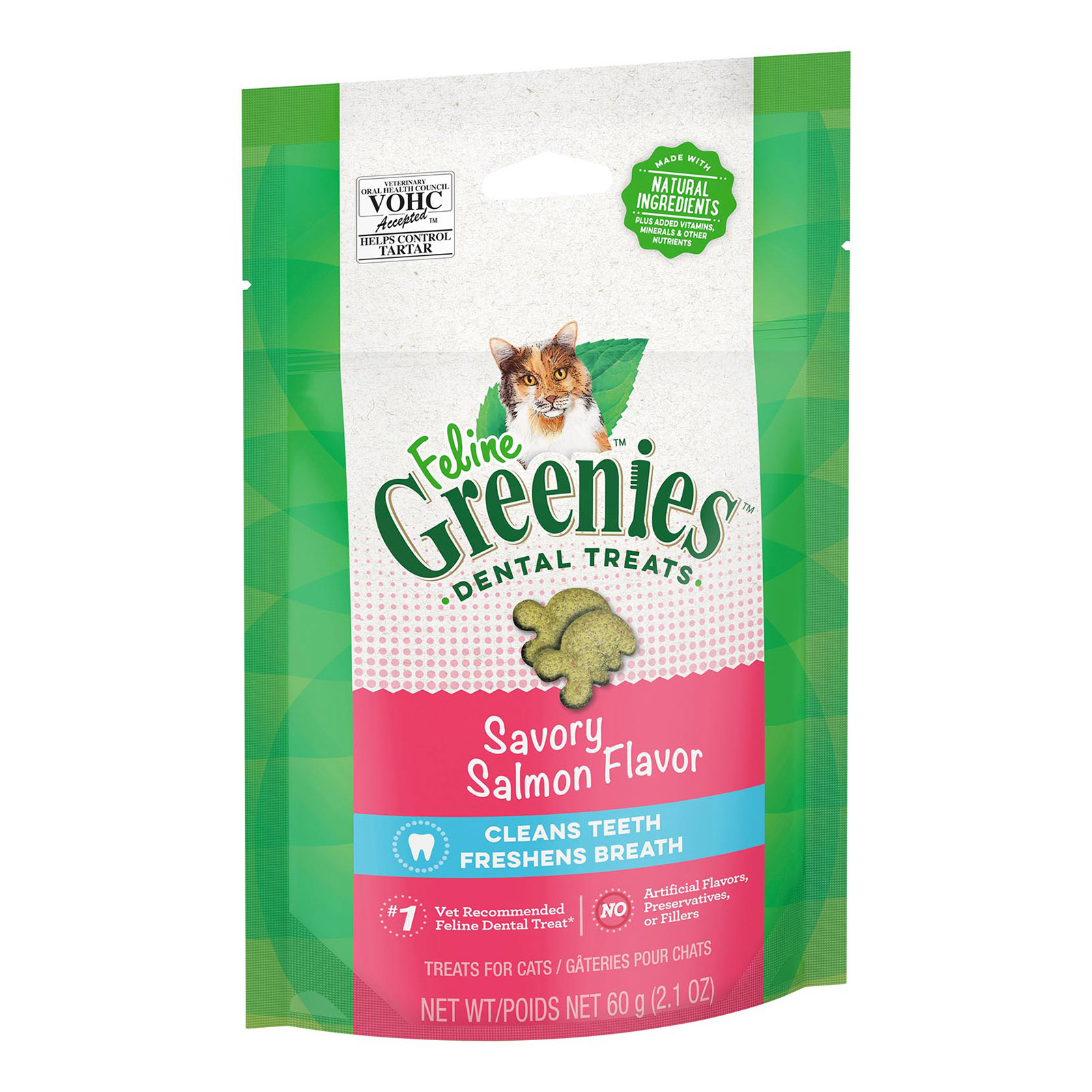 Greenies Feline Savory Salmon Flavor Dental Cat Treats 60 Gm 1 Pack