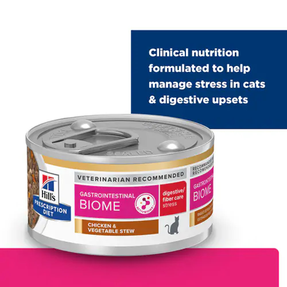 Hill's Prescription Diet Gastrointestinal Biome Digestive/Fiber Care Stress Chicken & Vegetable Stew Wet Cat Food 82gm