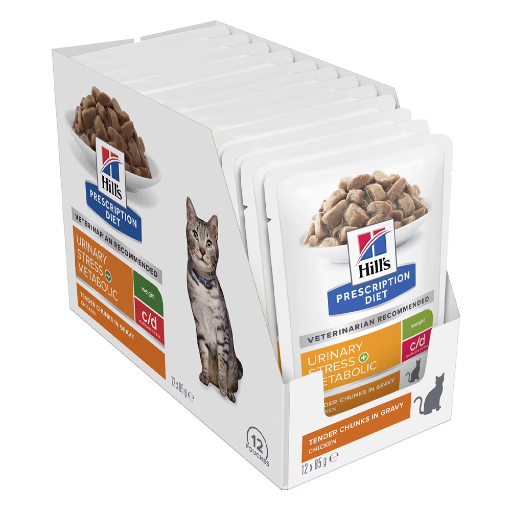 Hill’s Prescription Diet c/d Multicare Stress Urinary + Metabolic Weight Tender Chunks in Gravy Chicken Wet Cat Food 85gm