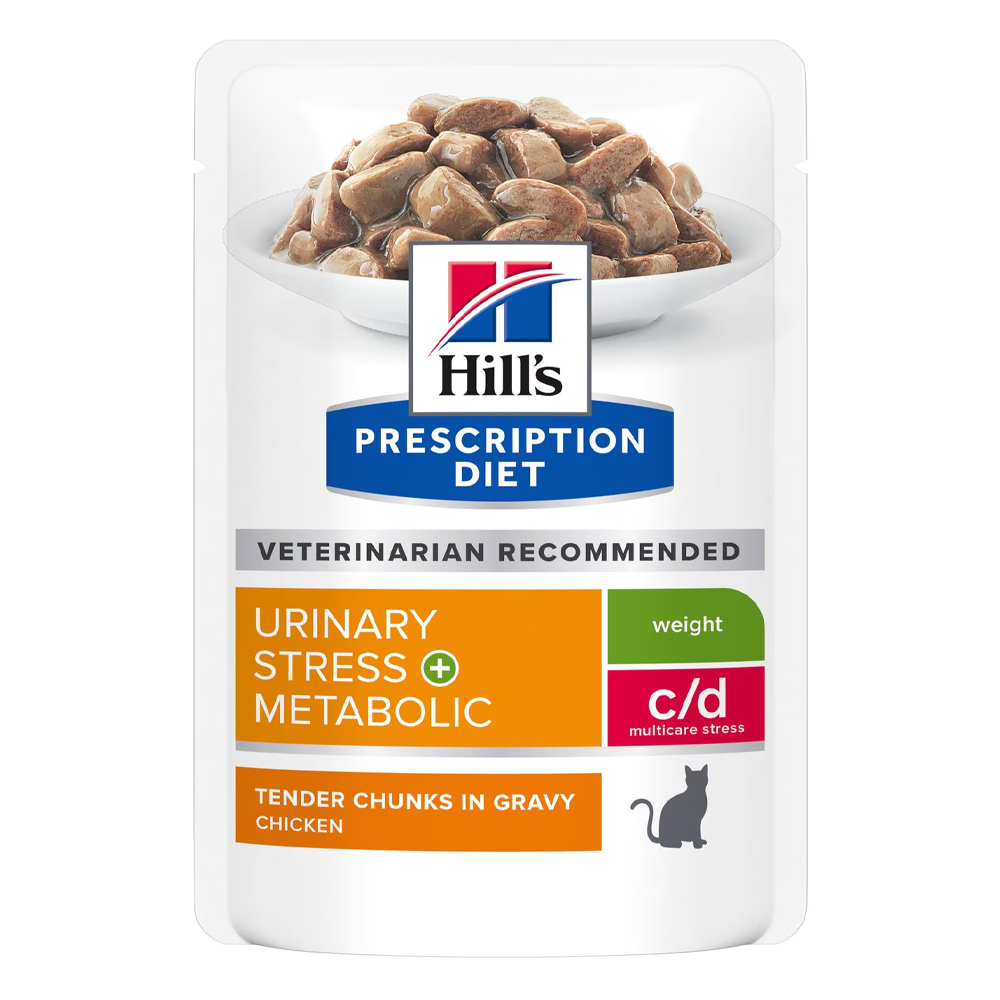 Hill’s Prescription Diet c/d Multicare Stress Urinary + Metabolic Weight Tender Chunks in Gravy Chicken Wet Cat Food 85gm