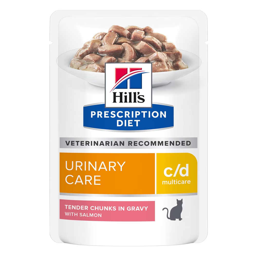 Hill's Prescription Diet C/D Multicare Urinary Care Tender Chunks In Gravy With Salmon Wet Cat Food 85gm 12 Pouches