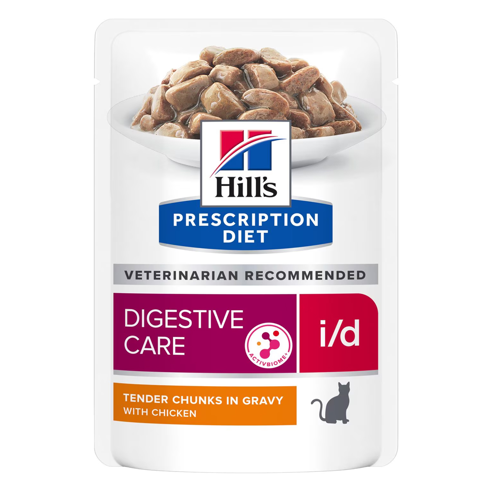 Hill's Prescription Diet I/D Digestive Care Tender Chunks In Gravy With Chicken Wet Cat Food 85gm 12 Pouches