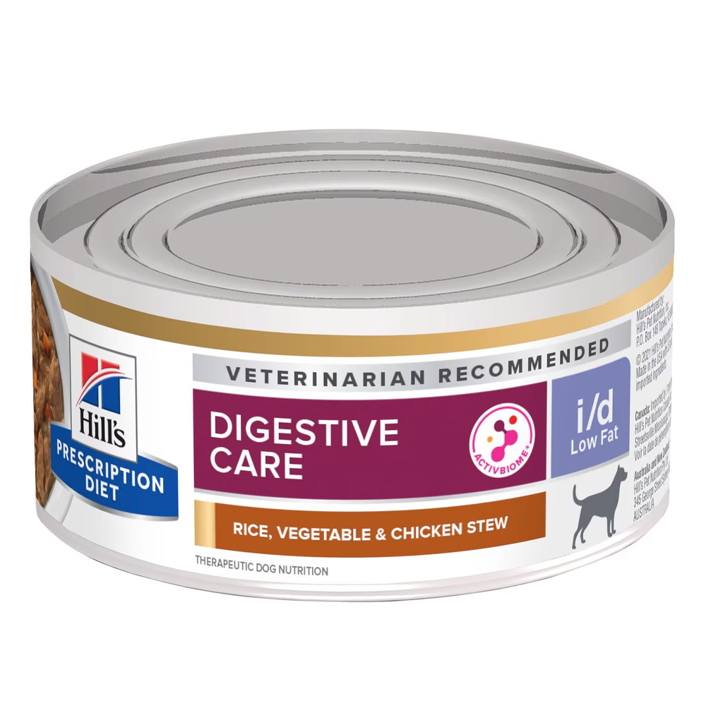 Hill's Prescription Diet I/D Low Fat Digestive Care Rice, Vegetable And Chicken Stew Wet Dog Food 156gm 24 Cans