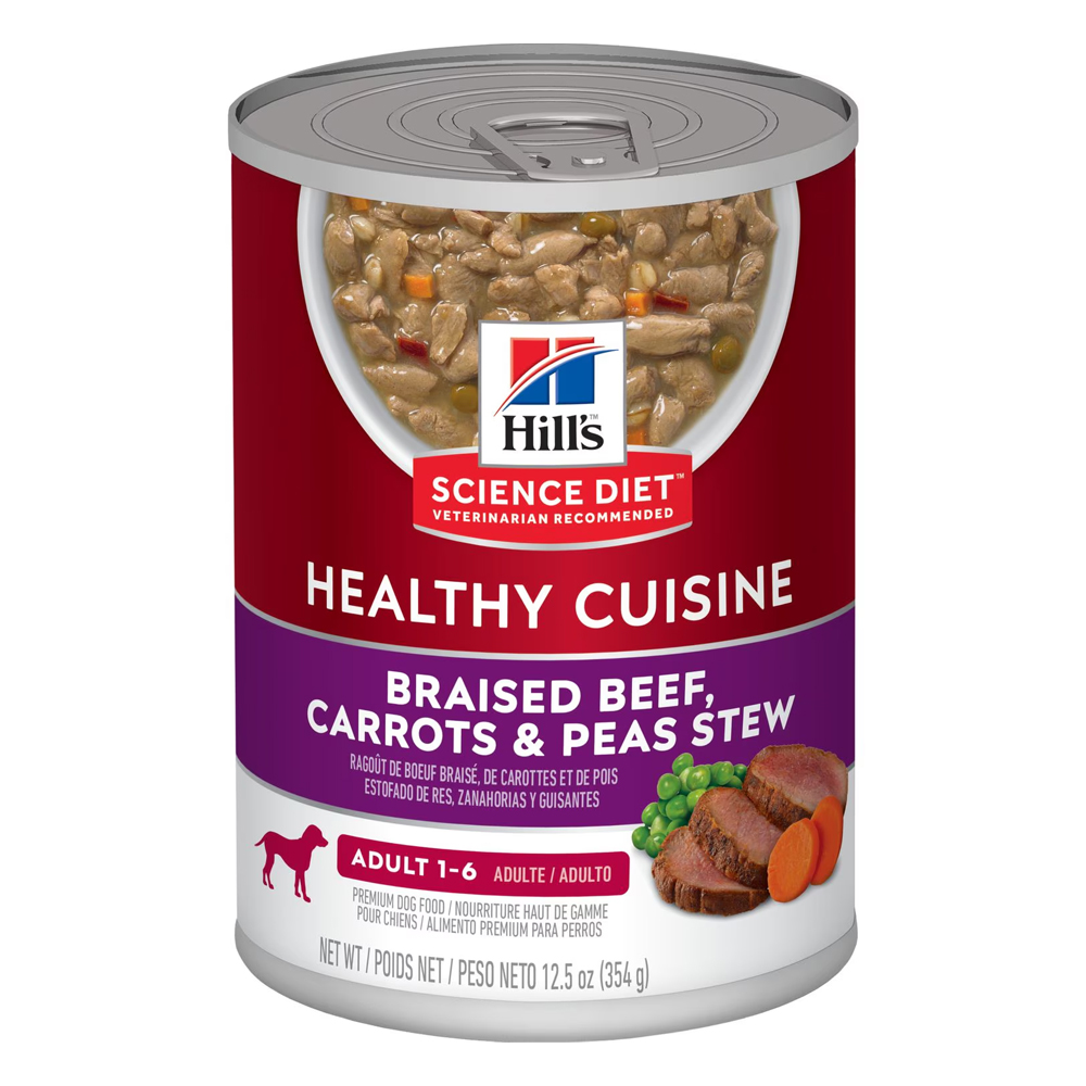 Hill's Science Diet Healthy Cuisine Adult 1-6 Braised Beef, Carrots & Peas Stew Wet Dog Food 354gm