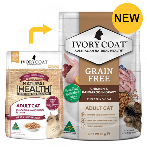 Ivory Coat Grain Free Adult Chicken & Kangaroo In Gravy Wet Cat Food 85gm