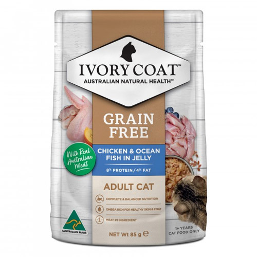 Ivory Coat Grain Free Adult Chicken & Ocean Fish In Jelly Wet Cat Food 85gm
