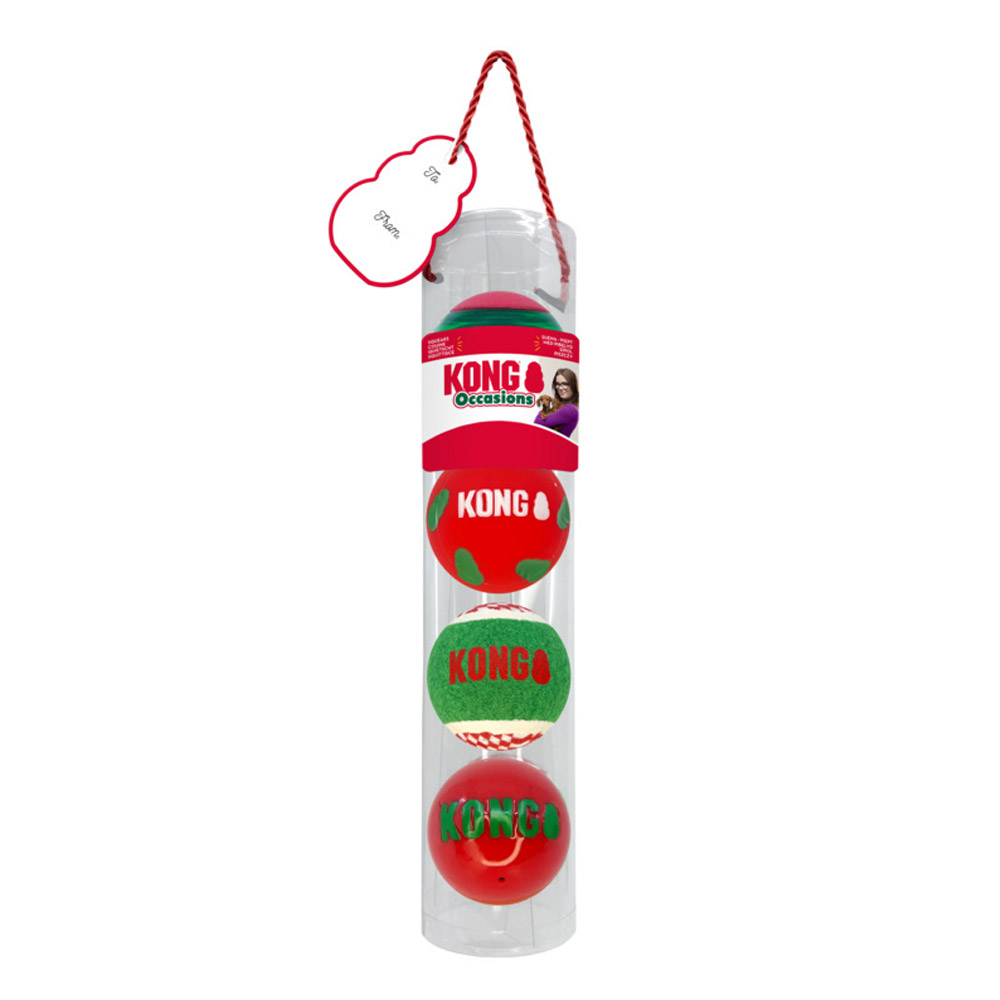 Kong Christmas Holiday Occasions Balls For Dogs Medium 4 Pack