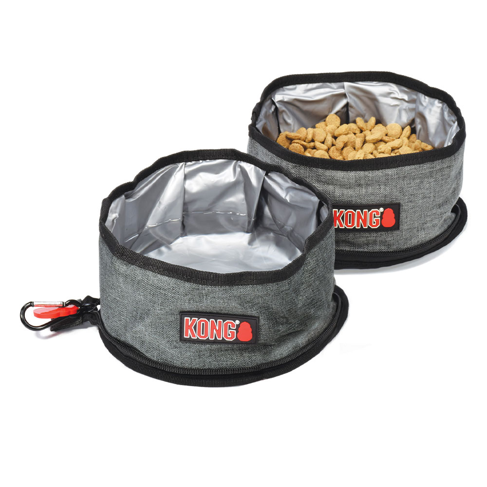 KONG Travel Fold-Up Double Bowl Set for Dogs for Dog Supplies