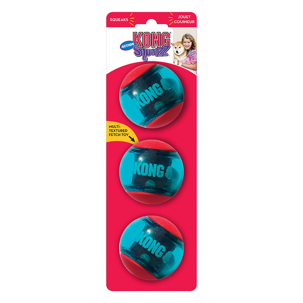 Kong Squeezz Action Squeaker Toy For Dogs - Balls 3 X Medium