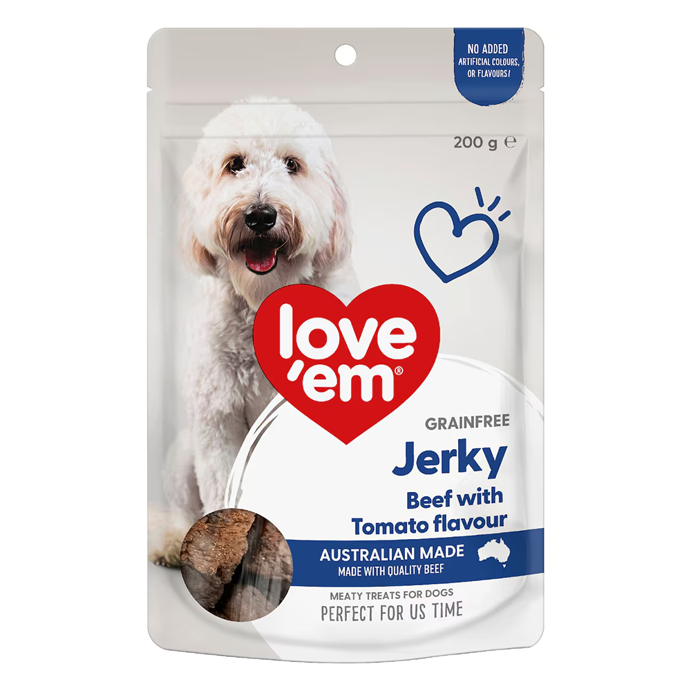 Love Em Grain Free Jerky Beef With Tomato Flavour Dog Treats  200 Gm