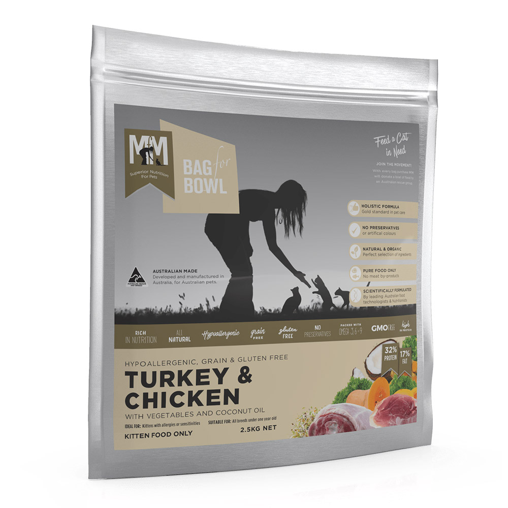 Meals For Meows (Mfm) Turkey & Chicken With Vegetables And Coconut Oil Dry Kitten Food  2.5 Kg