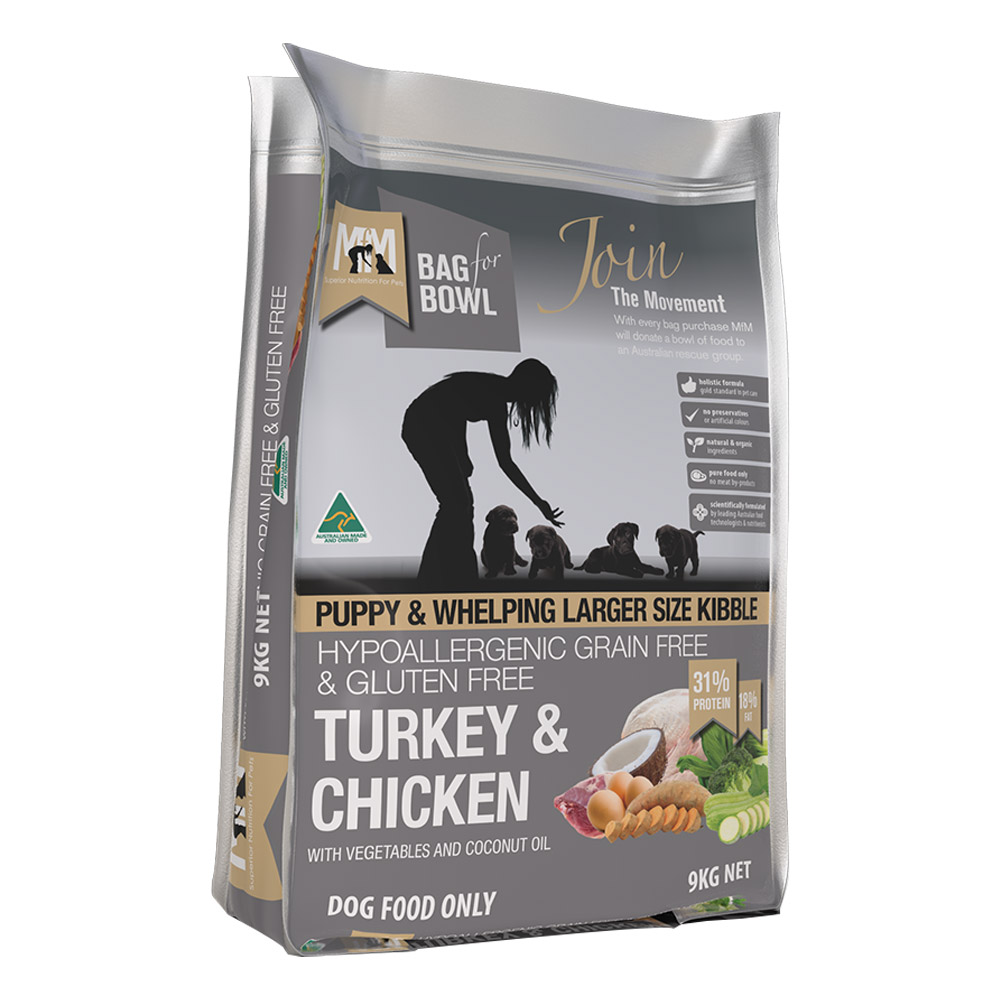 Meals For Mutts (Mfm) Puppy & Whelping Larger Size Kibble Turkey & Chicken With Vegetables And Coconut Oil Dry Dog Food  9 Kg