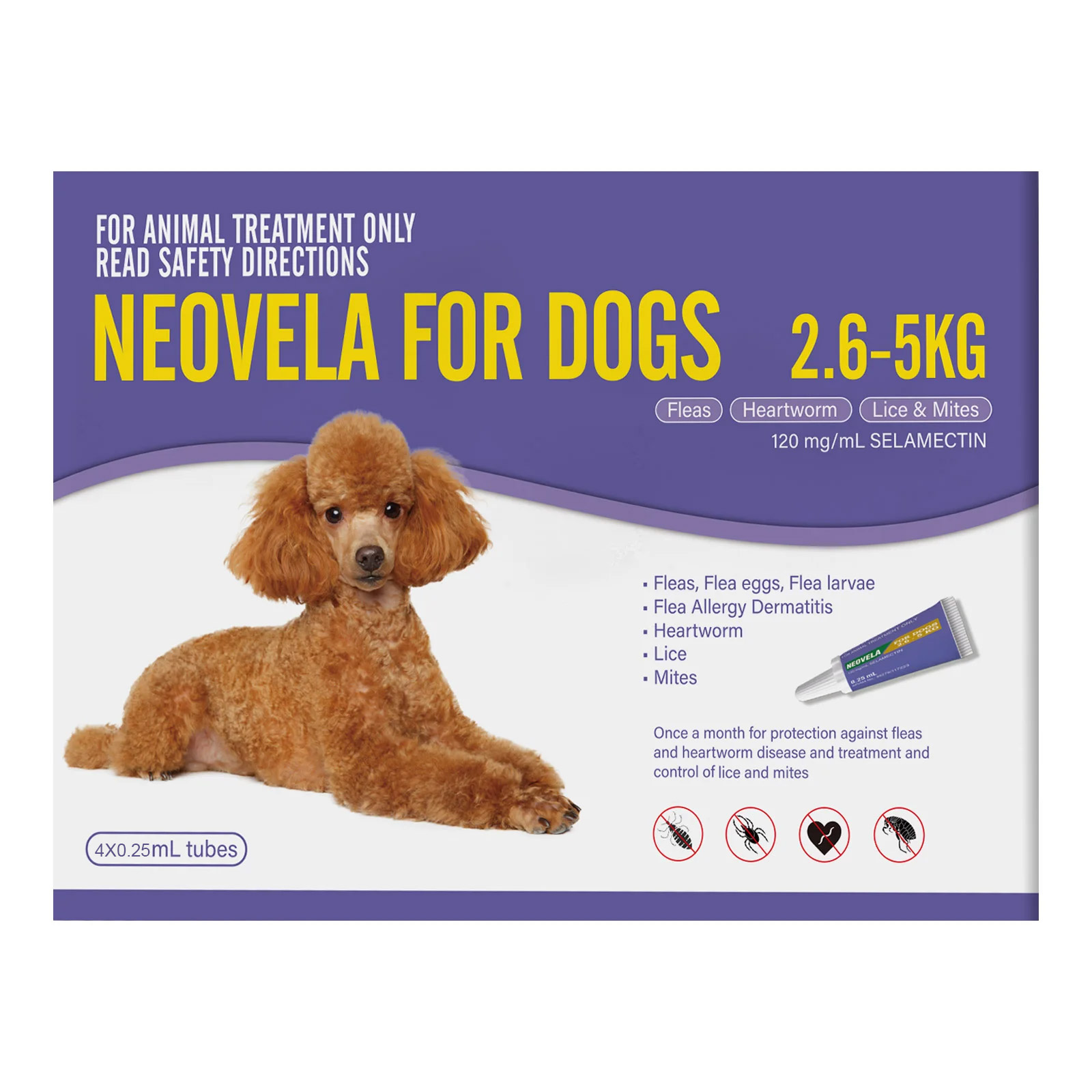 Neovela (Selamectin) Flea And Worming For Dogs 2.5 - 5 Kg Purple 12 Pack (Exp: 06/2027)