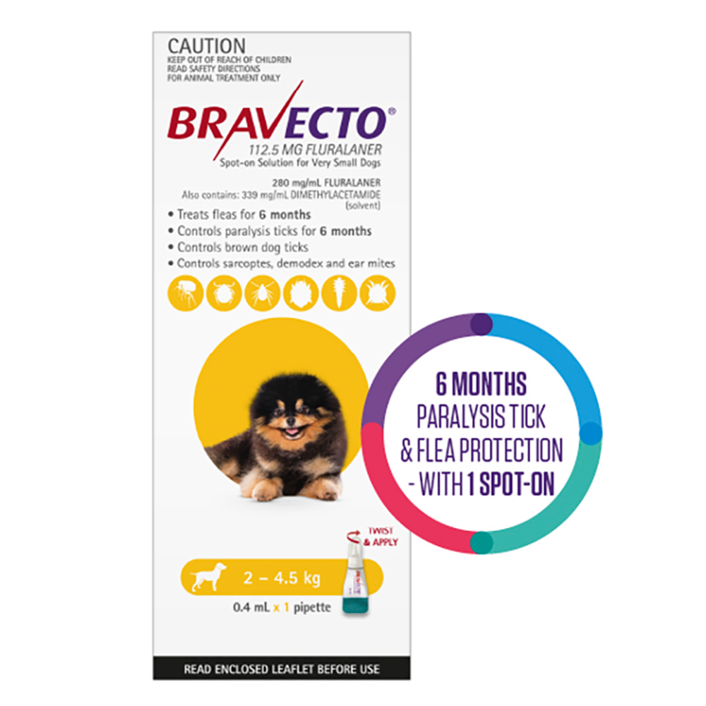 Bravecto Spot On for X-Small Dogs (2 - 4.5 kg) Yellow