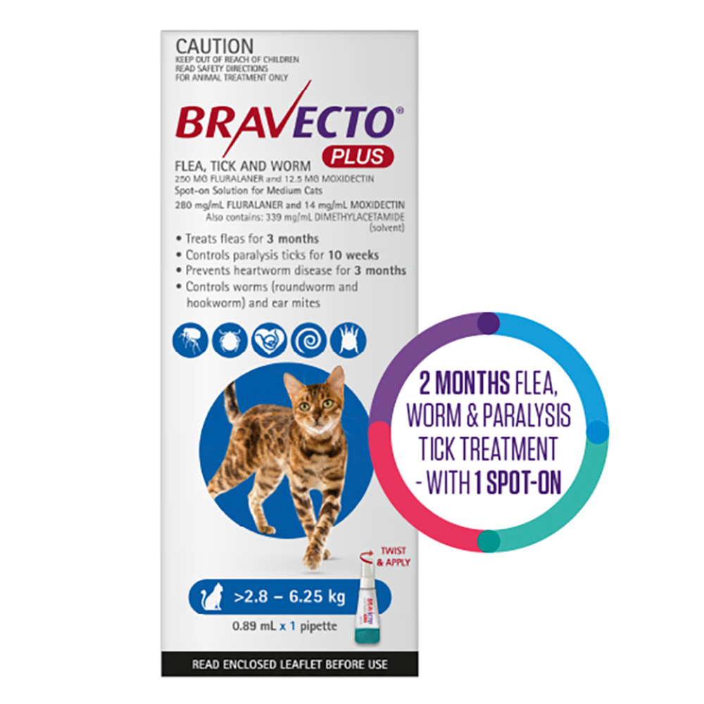 Bravecto Plus for Medium Cats 2.8 – 6.25 kg (Blue)