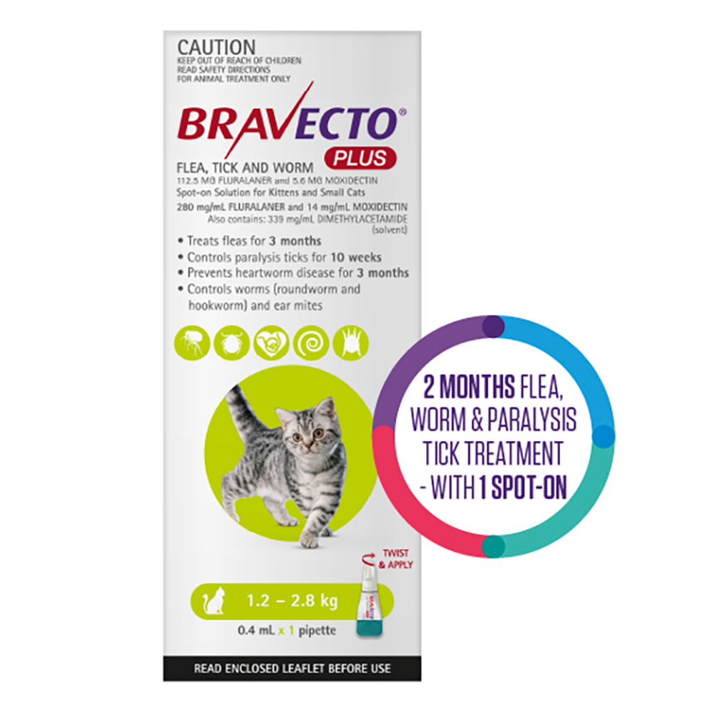 Bravecto Plus for Small Cats 1.2 – 2.8 kg (Green)