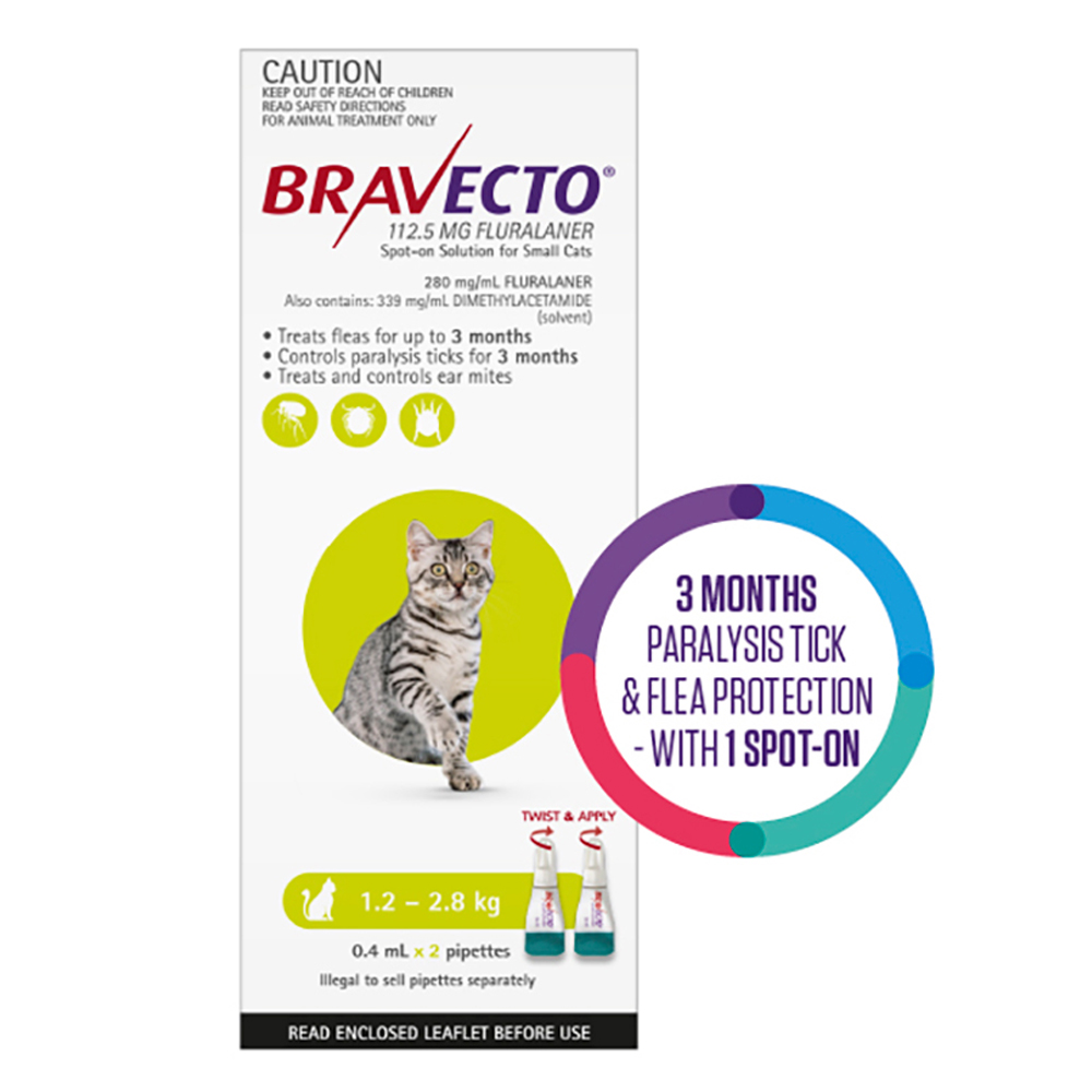 Bravecto Spot On For Small Cats (1.2 - 2.8 kg) Light Green