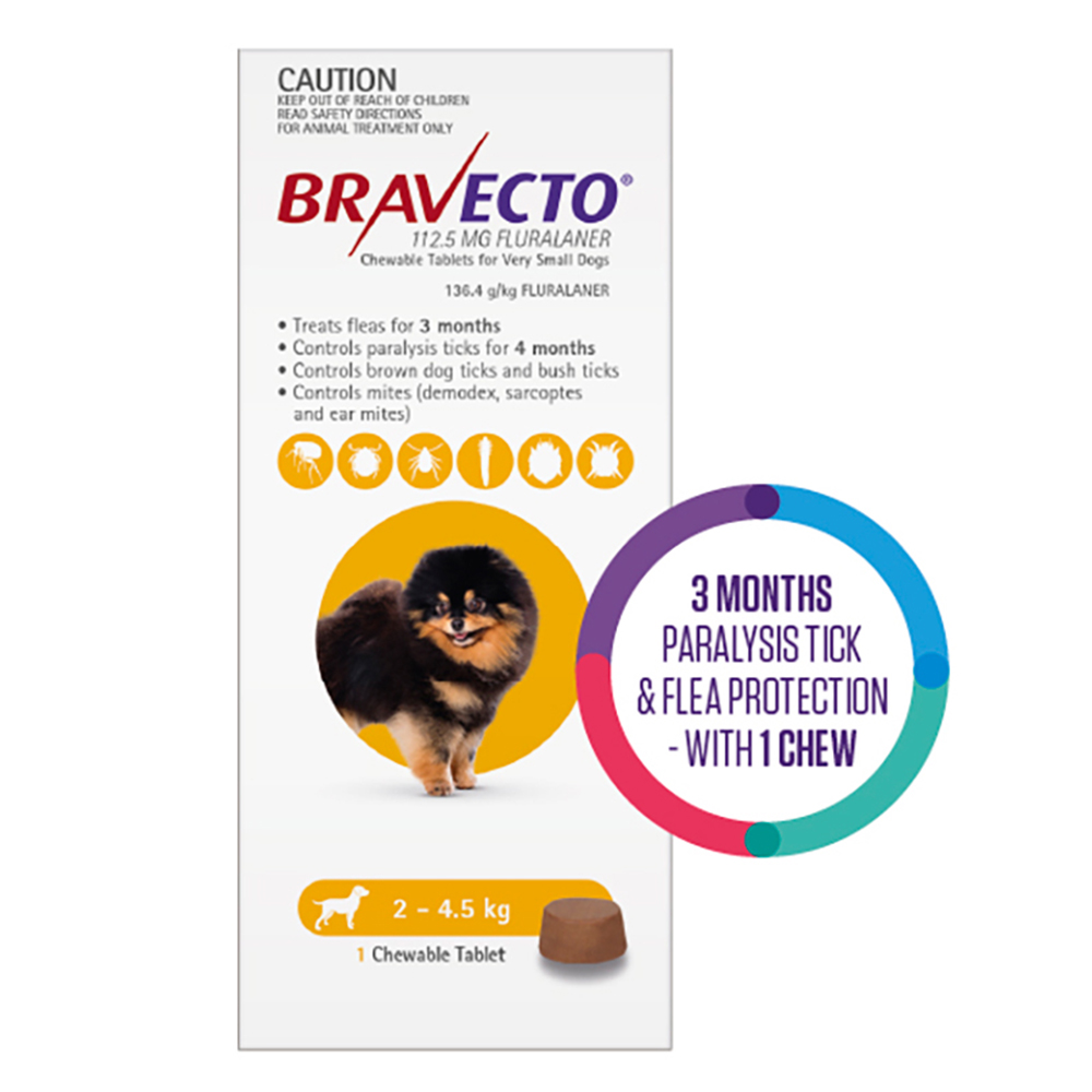 Bravecto For Toy Dogs 2-4.5Kg (Yellow)