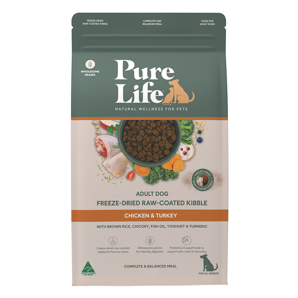 Pure Life Freeze Dried Raw Coated Kibble Chicken & Turkey Adult Dry Dog Food