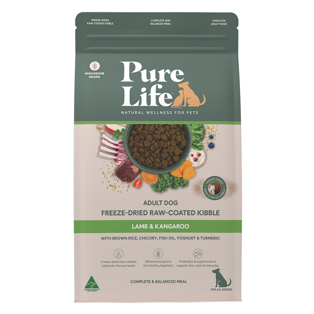 Pure Life Freeze Dried Raw Coated Kibble Lamb & Kangaroo Adult Dry Dog Food