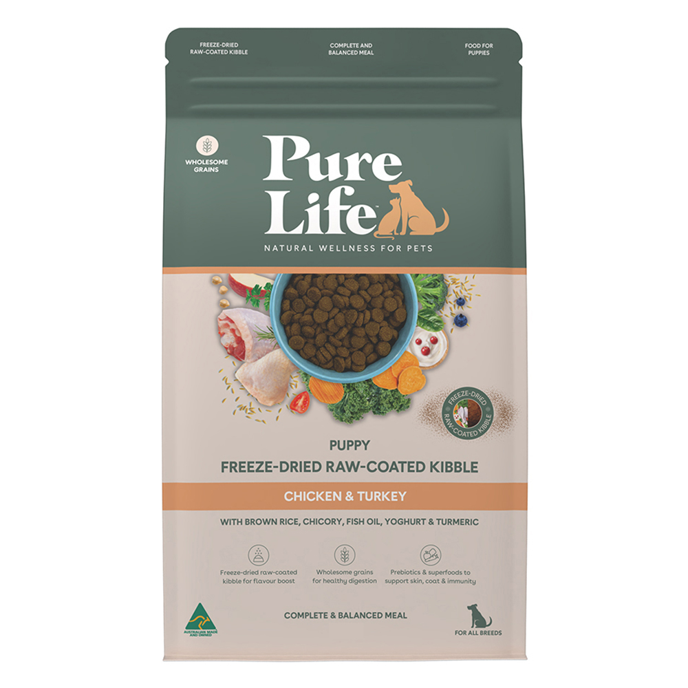 Pure Life Freeze Dried Raw Coated Kibble Chicken & Turkey Puppy Dry Dog Food