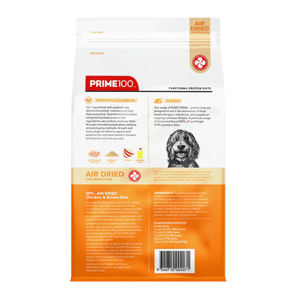 Prime100 SPD Single Protein Diets Air Dried Chicken & Brown Rice All Life Stages Dry Dog Food