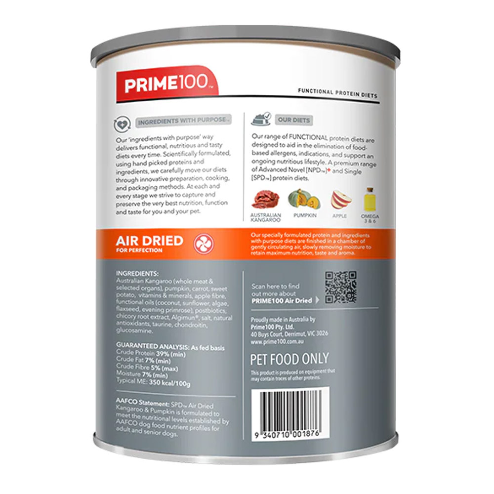 Prime100 SPD Single Protein Diets Air Dried Kangaroo & Pumpkin All Life Stages dry dog Food