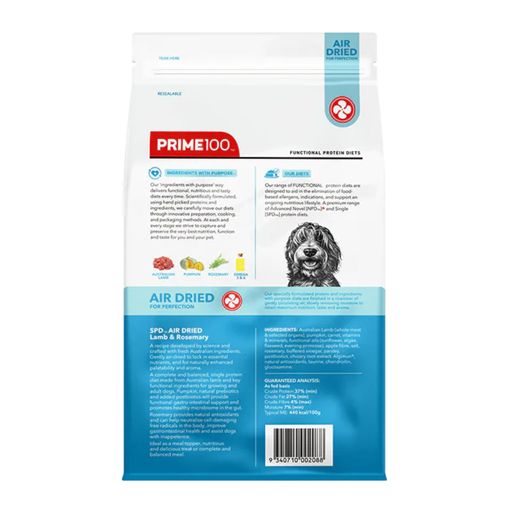 Prime100 SPD Single Protein Diets Air Dried Lamb & Rosemary All Life Stages Dry Dog Food