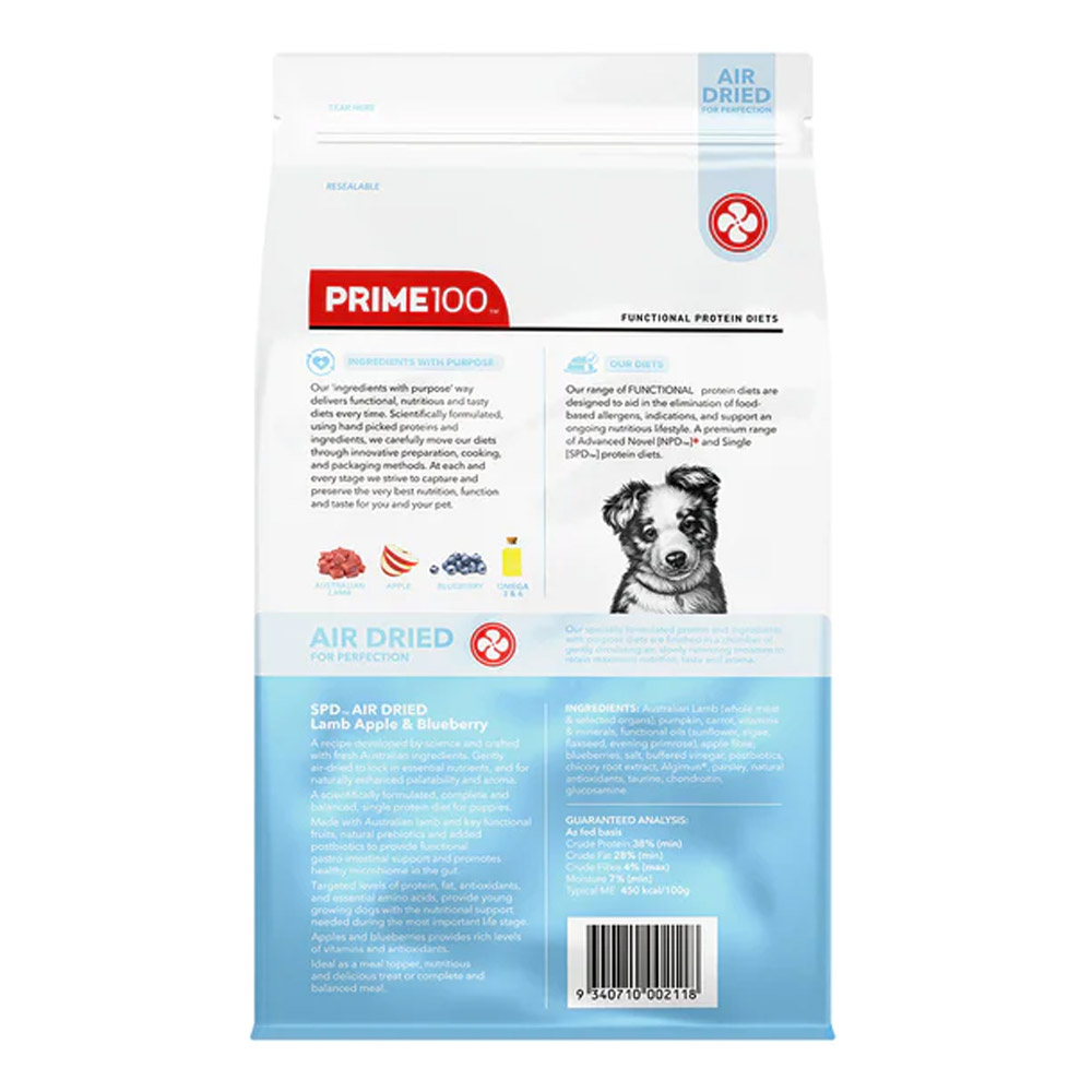 Prime100 SPD Single Protein Diets Air Dried Lamb, Apple & Blueberry Puppy Dry Dog Food