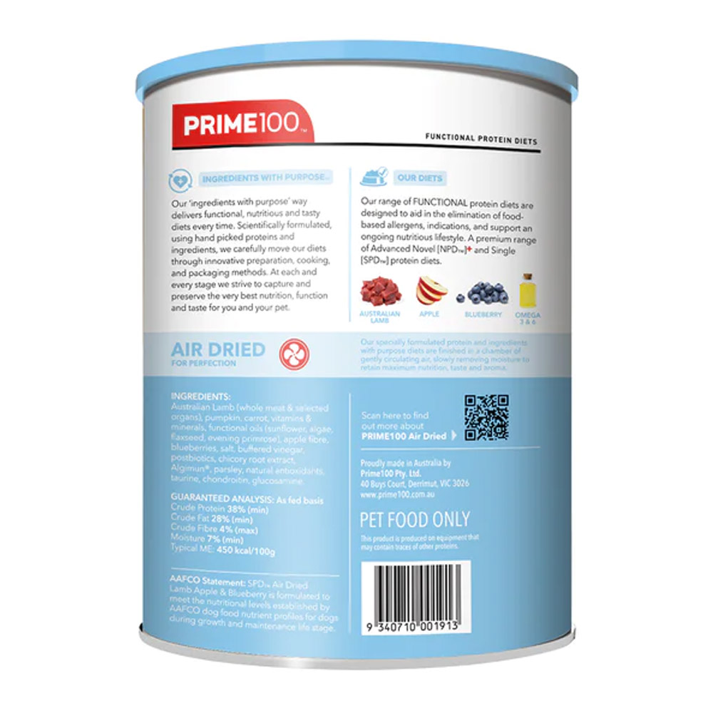 Prime100 SPD Single Protein Diets Air Dried Lamb, Apple & Blueberry Puppy Dry Dog Food