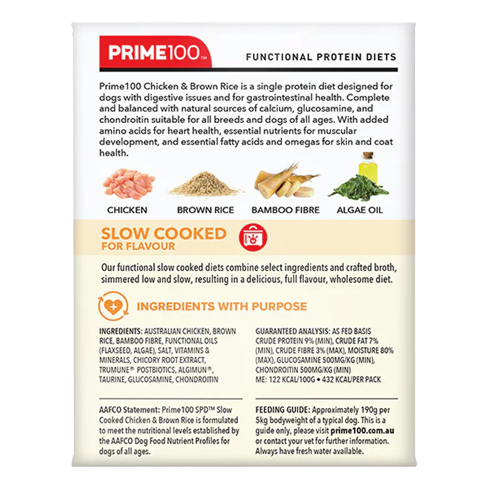 Prime100 SPD Single Protein Diets Slow Cooked Chicken & Brown Rice Wet Dog Food 354 Gm