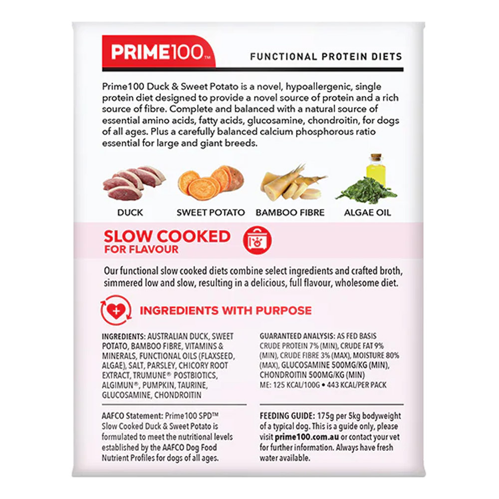 Prime100 SPD Single Protein Diets Slow Cooked Duck & Sweet Potato Wet Dog Food 354 Gm