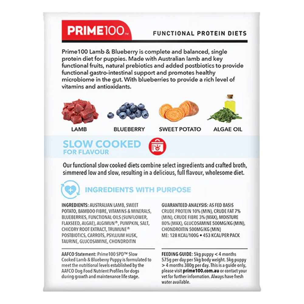 Prime100 SPD Single Protein Diets Slow Cooked Lamb & Blueberry Puppy Wet Dog Food 354 Gm