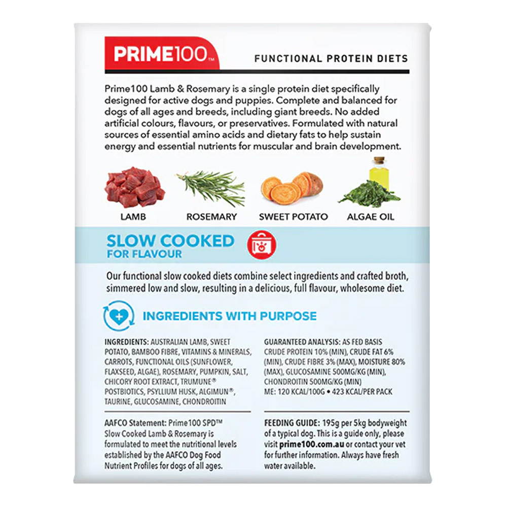 Prime100 SPD Single Protein Diets Slow Cooked Lamb & Rosemary Wet Dog Food 354 Gm