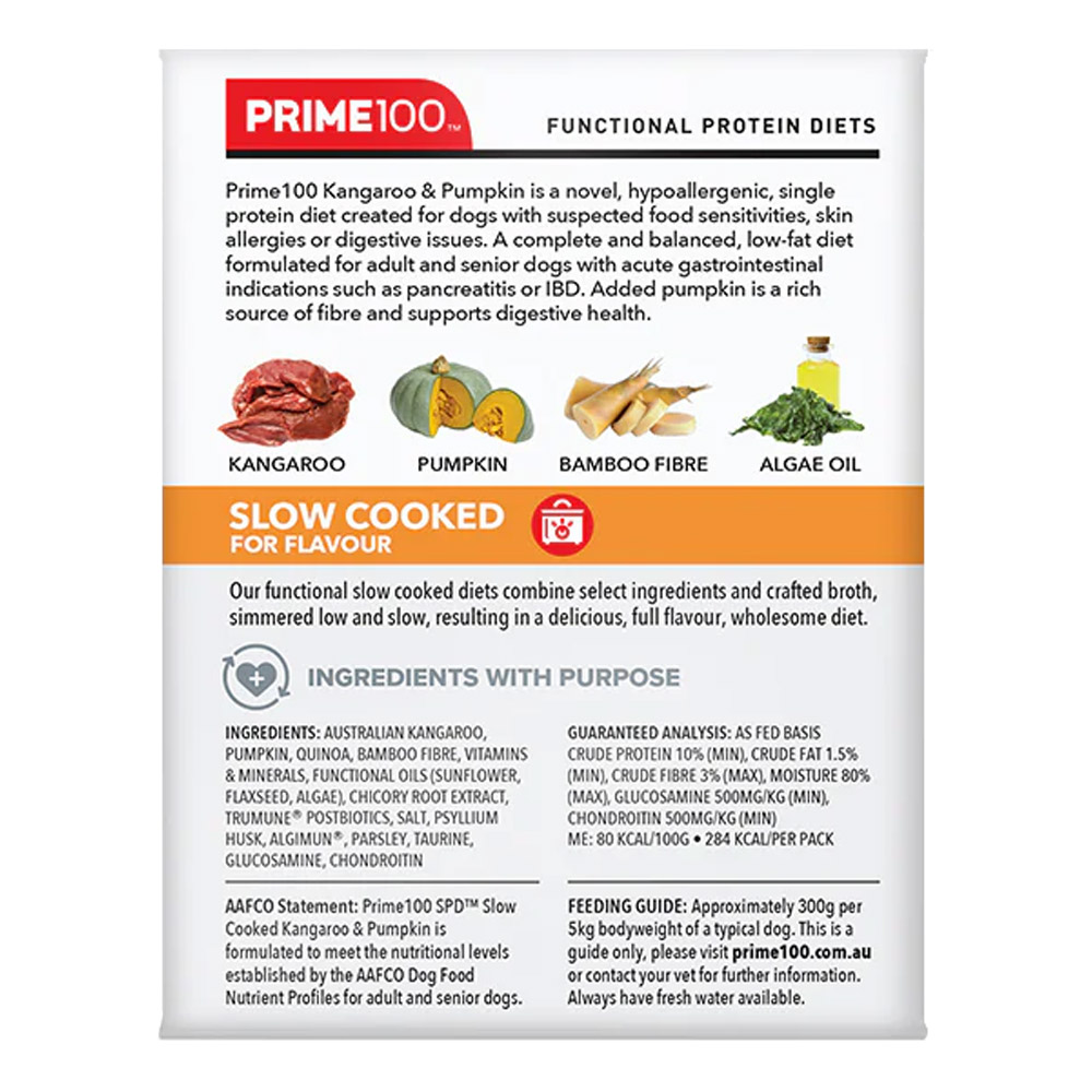 Prime100 SPD Single Protein Diets Slow Cooked Kangaroo & Pumpkin Wet Dog Food 354 Gm
