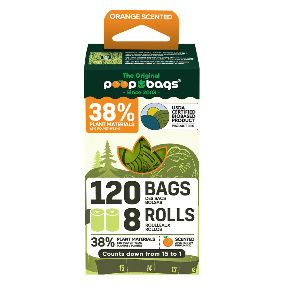Poop Bags 120 Orange Scented Waste Bags 8 Rolls for Dog Supplies