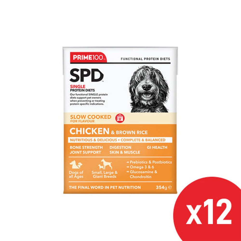 Prime100 SPD Single Protein Diets Slow Cooked Chicken & Brown Rice Wet Dog Food 354 Gm