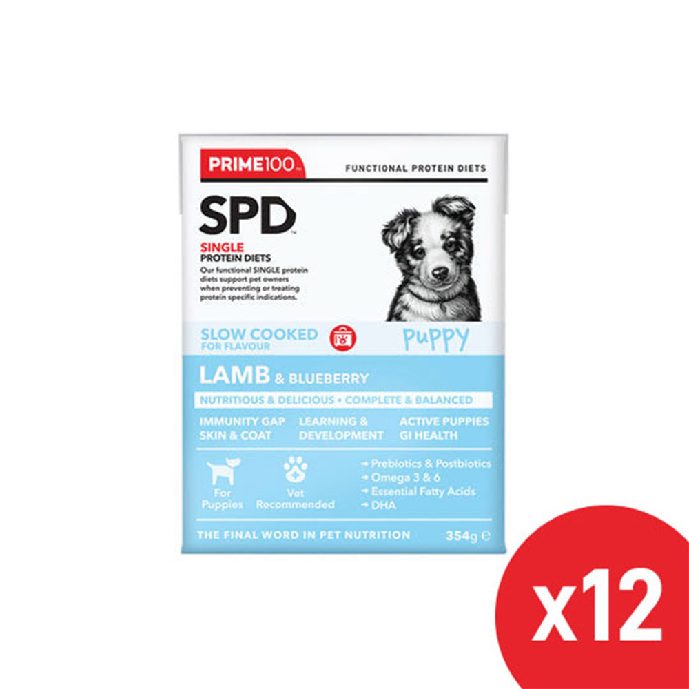 Prime100 Spd Single Protein Diets Slow Cooked Lamb & Blueberry Puppy Wet Dog Food 354 Gm 12 Pack