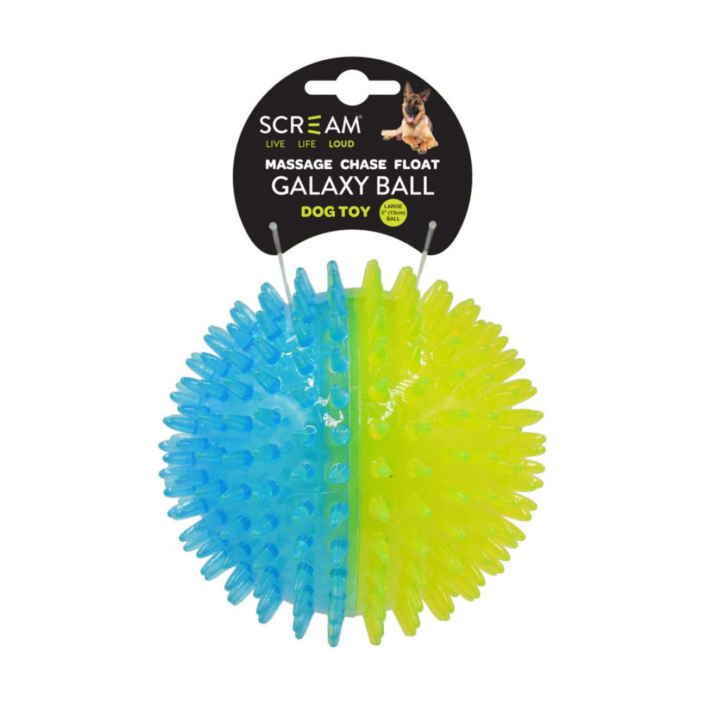 Scream Galaxy Ball Dog Toy - Loud Green And Blue 1 X 13cm - Large