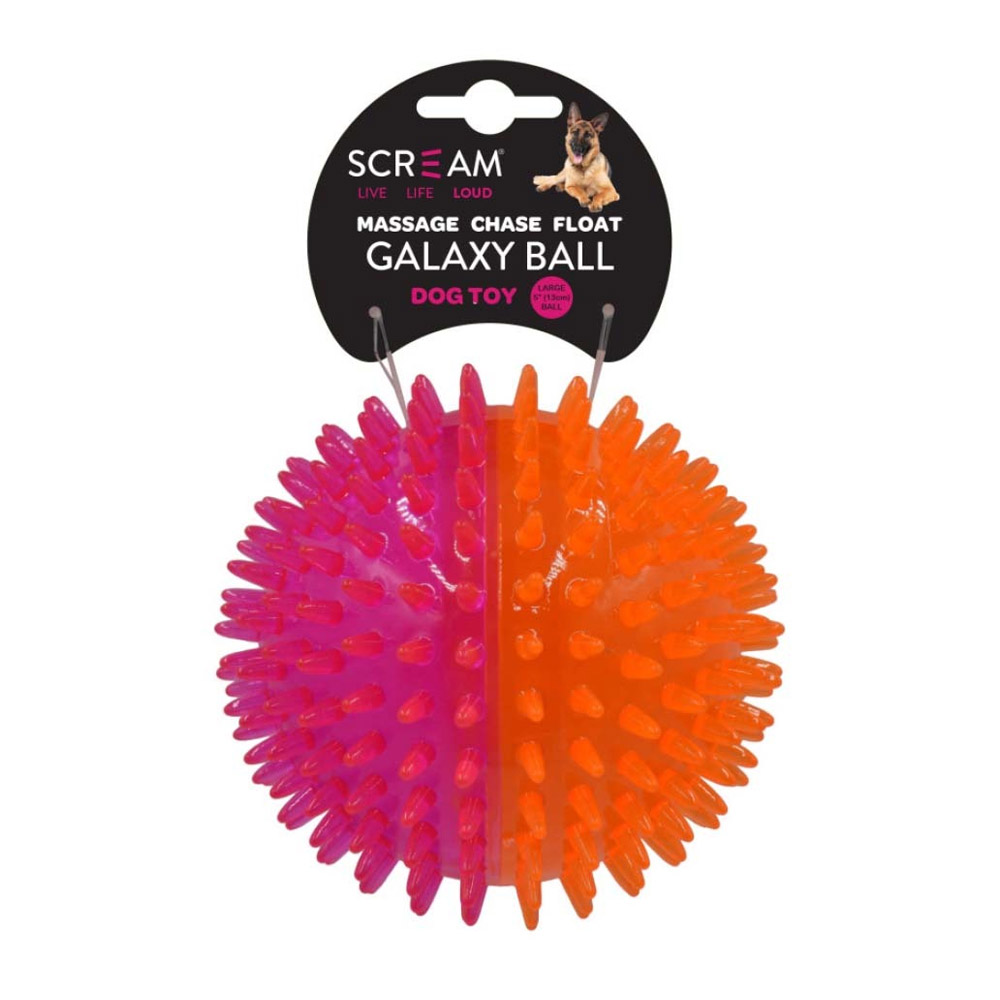 Scream Galaxy Ball Dog Toy - Loud Pink And Orange 1 X 13cm - Large
