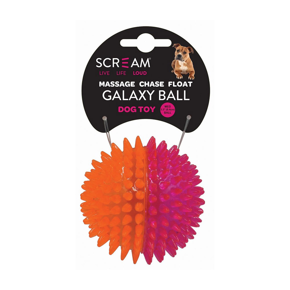 Scream Galaxy Ball Dog Toy - Loud Pink And Orange 1 X 8.4cm - Medium