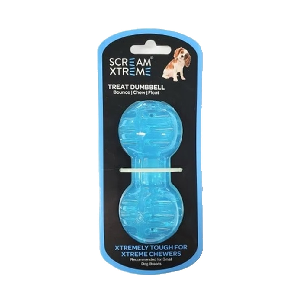 Scream Xtreme Treat Dumbbell Dog Toy - Loud Blue