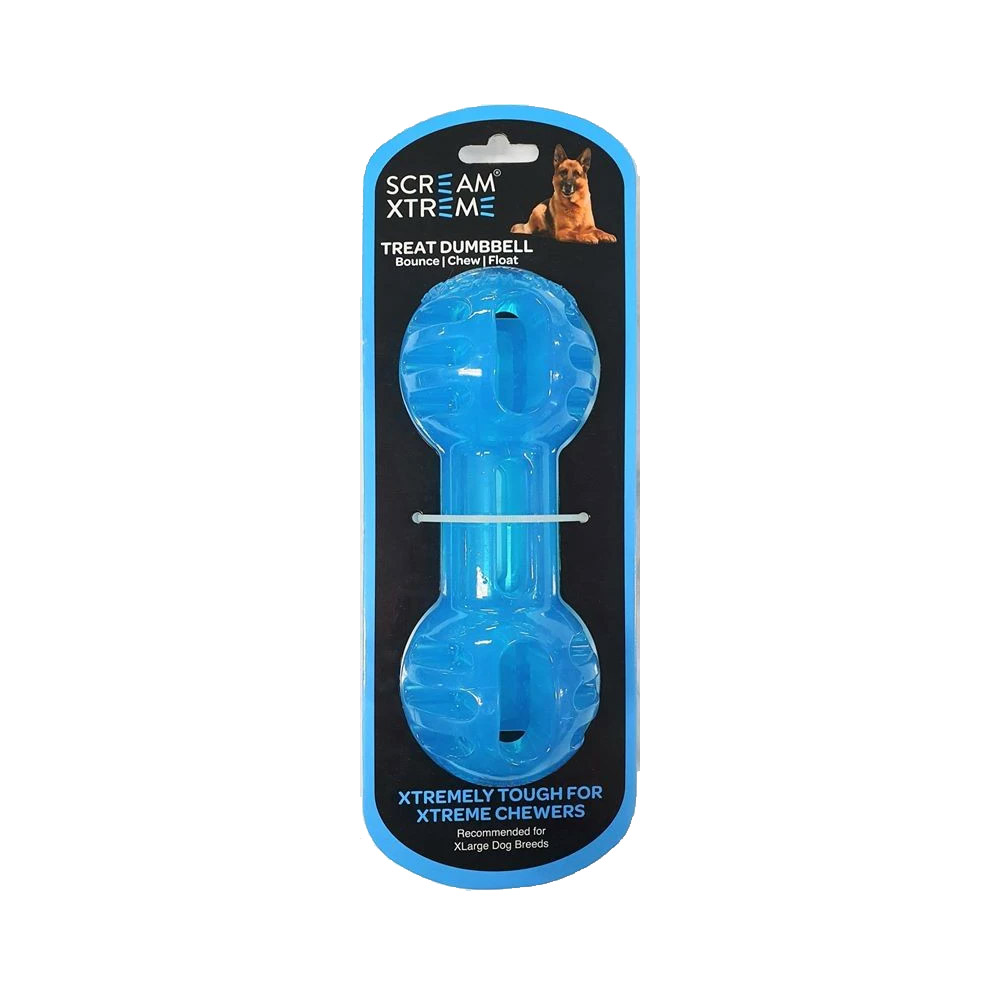 Scream Xtreme Treat Dumbbell Dog Toy - Loud Blue 1 X 20cm - Extra Large