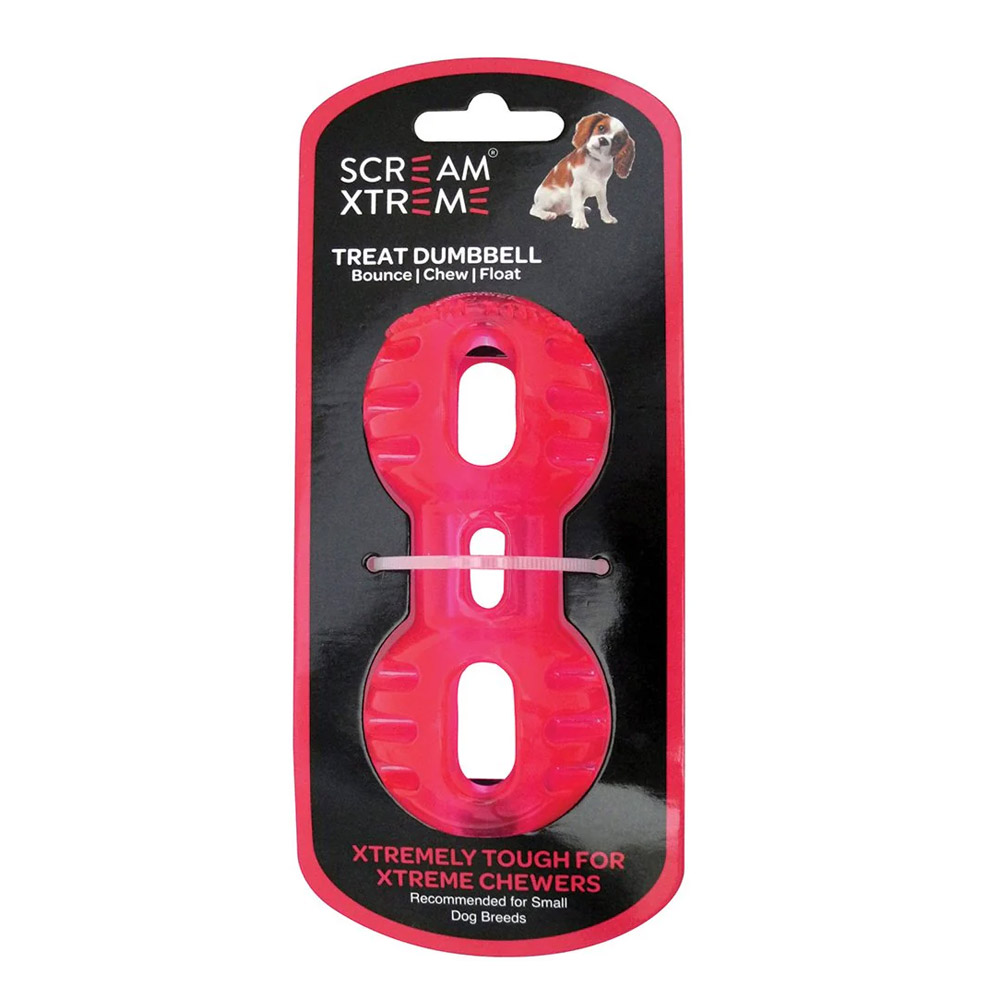 Scream Xtreme Treat Dumbbell Dog Toy - Loud Pink 1 X 11.5cm - Small