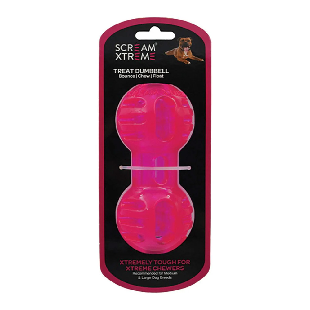 Scream Xtreme Treat Dumbbell Dog Toy - Loud Pink 1 X 13cm - Medium/Large