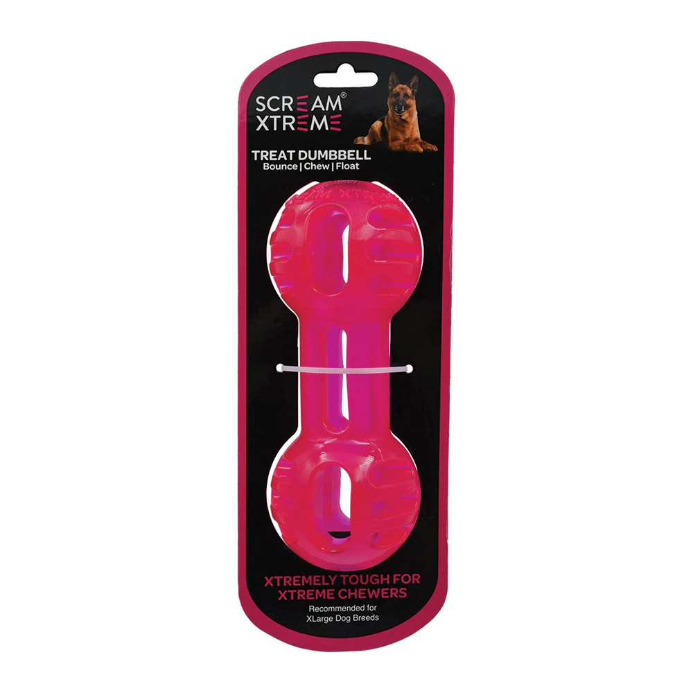 Scream Xtreme Treat Dumbbell Dog Toy - Loud Pink 1 X 20cm - Extra Large