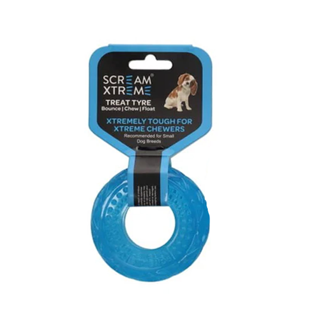 Scream Xtreme Treat Tyre Dog Toy - Loud Blue