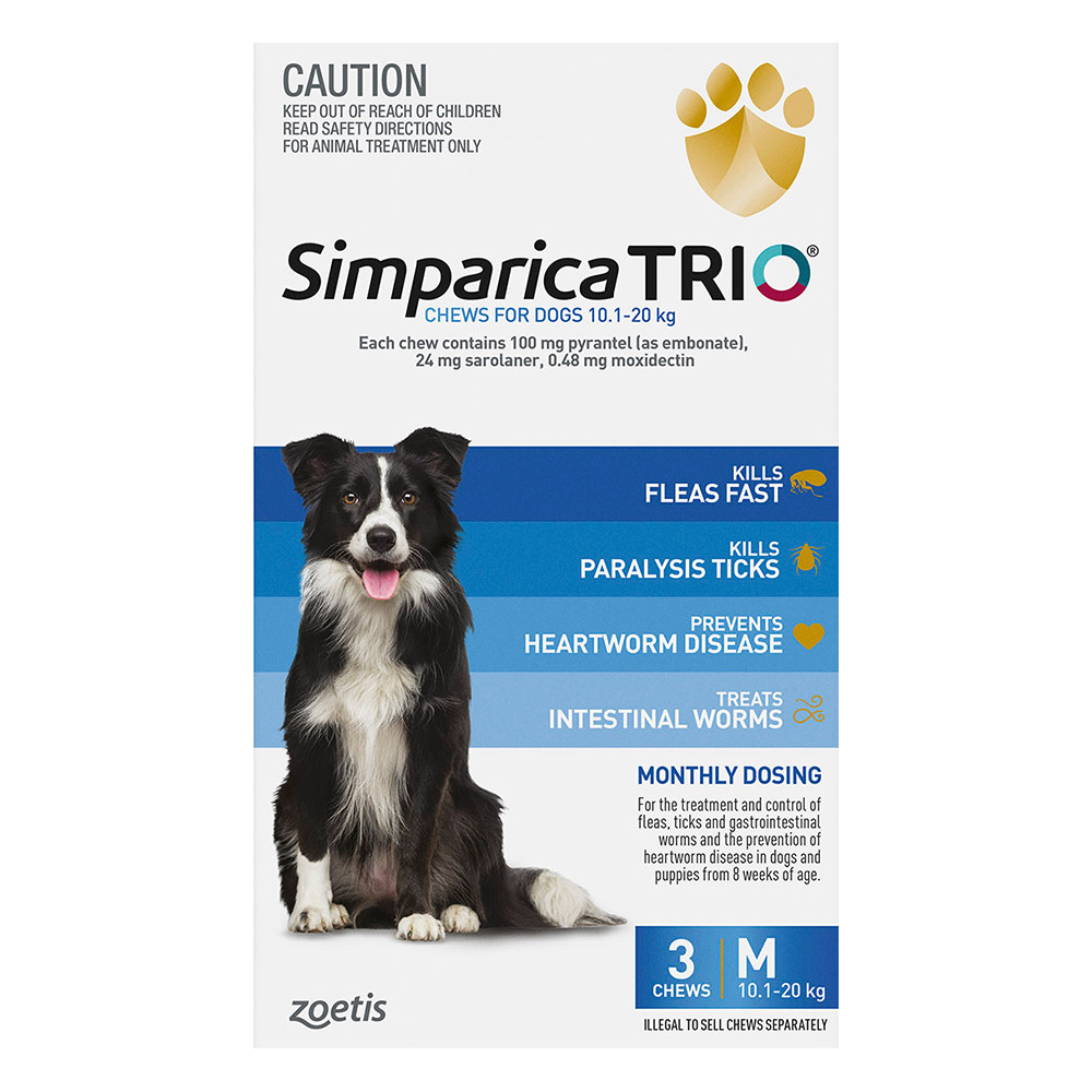 Buy Simparica TRIO for Medium Dogs 10.1 20kg Blue Online
