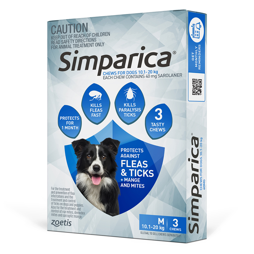 Simparica Chewables 40MG for Medium Dogs 10.1-20KG (BLUE)