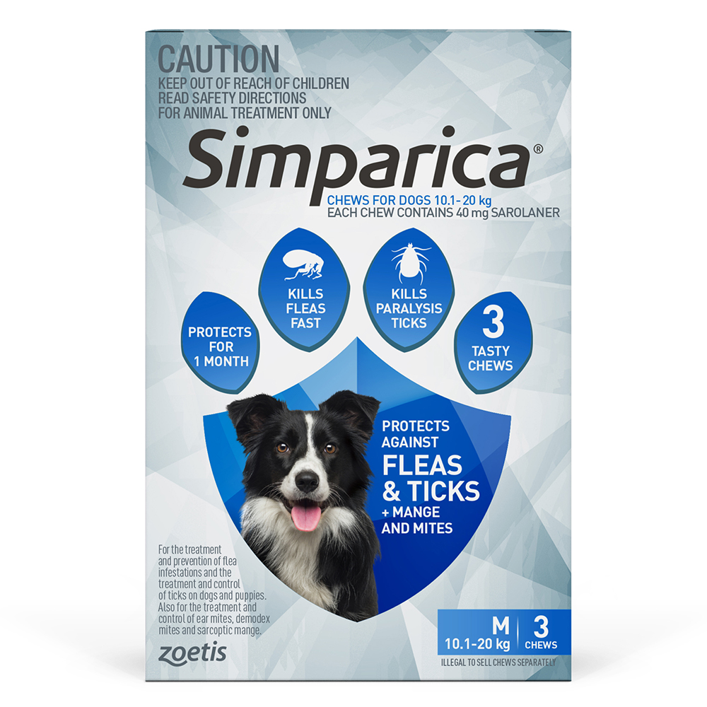 Simparica Chewables 40MG for Medium Dogs 10.1-20KG (BLUE)